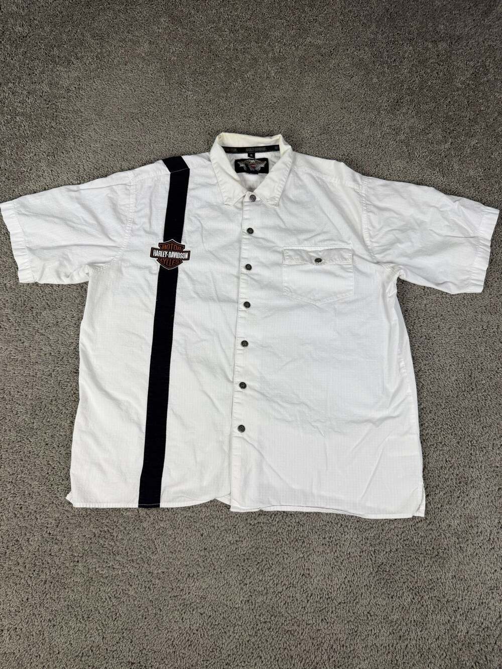 Harley-Davidson Shirt Mens XL White Short Sleeve Button Up Colorblock Biker